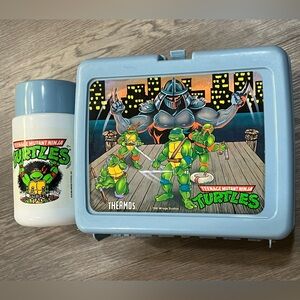 TEENAGE MUTANT NINJA TURTLES Thermos Lunchbox 1990 TMNT Light Blue W/ Thermos